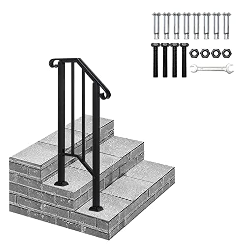 Image of Outdoor Handrails for Stairs, Wrought Iron Hand Rails Stairs for Outdoor Steps Handrail Stair Railing Handrail for Cross Bar Stairs Hand Rails Outside Steps Black Railing (1 to 2 Steps)