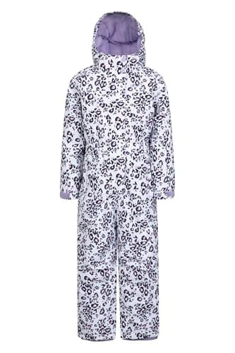 Image of Mountain Warehouse Cloud Kids Snowsuit - Waterproof, Adjustable, One Piece Jumpsuit with Taped Seams & Fleece Lining, Girls & Boys - Winter, Ski & Rain Lilac (Printed) Kids Size 2-3 Years