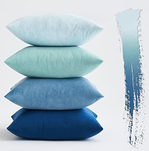 Image of MIULEE Set of 4 Velvet Cushion Covers Soft Decorative Square Throw Pillow Cover Luxury Pillowcases for Livingroom Sofa Bedroom with Invisible Zipper 45cm x 45cm,18x18 Inches Blue Series