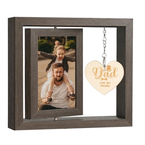 Image of Aolso Dad Picture Frame, 4x6 Inch Dad Love Forever Photo Frame Father Gifts, Wood Rotating Floating Photo Frame Gifts for Father
