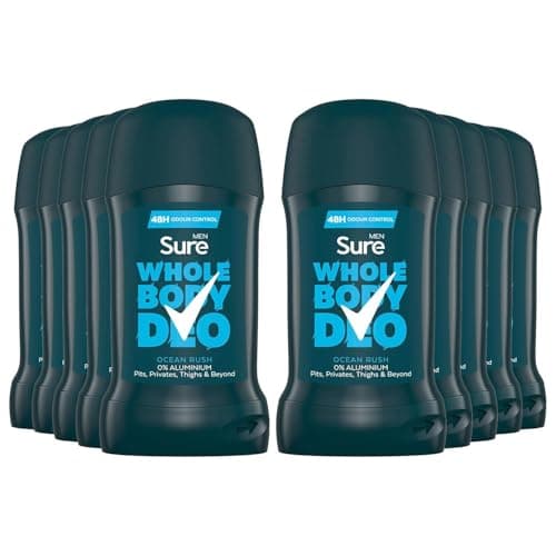 Image of Sure Men Deodorant Stick Ocean Rush, Pack of 10, Whole Body Deodorant for Men Aluminium Free Deo Stick with Herbal and Woody Scent Provides 48-Hour Odour Control, 50 ml