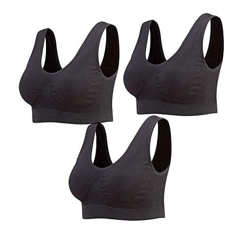 Image of Lemef 3-Pack Seamless Sports Bra Wirefree Yoga Bra with Removable Pads for Women (3* Black, M)