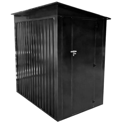 Image of Garden Storage Shed Metal 6 x 4 FT Outdoor Box with Base Vents Lockable Door Sloped Pent Roof for Patio Backyard Bike Tool All Weather