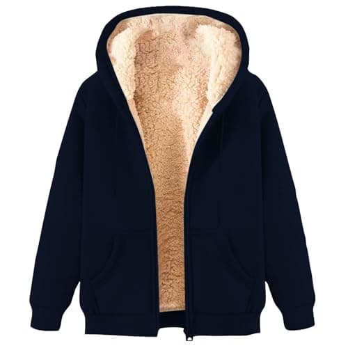Image of Yolimok Men's Hoodies Full Zip Fleece Jacket Coat Winter Warm Oversized Zip Up Hooded Top with Pockets, Essentials Men's Sherpa-Lined Full-Zip Fleece Hoodie Navy