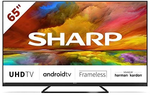 Image of SHARP 4T-C65EQ3KM2AG 65-Inch 4K UHD Quantum Dot Frameless Android Smart TV with Freeview HD, Google Assistant, Chromecast, 4 x HDMI, 2 x USB & Bluetooth, QLED TV – Black