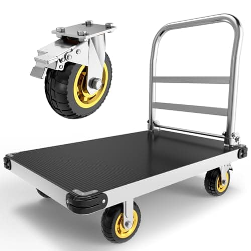 Image of PHEXOD Extra Large Platform Truck Cart, 44 x 28 Heavy Duty Push Cart Dolly 2500 LBS Capacity, Flat Cart with Non-Slip Mat and 6" Swivel Brake Wheels