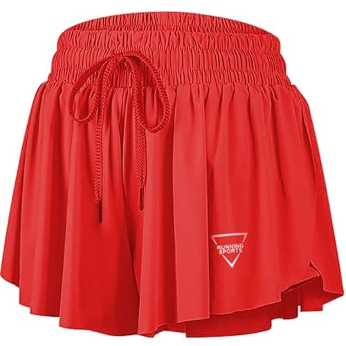 Image of JoyGirl Womens Flowy Running Shorts with Phone Pocket 2 in 1 Gym Sports Shorts Breathable Yoga Shorts for Workout Hiking Jogging (Red,XL)