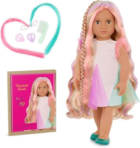 Image of Our Generation - Tessie -inchFrom Hair to There-inch - Lifelike Hazel Eyes & Ultra-Long Rainbow Hair - Extendable Braid & Styling Accessories - Pretend Play - Toy for Kids 3 Years +