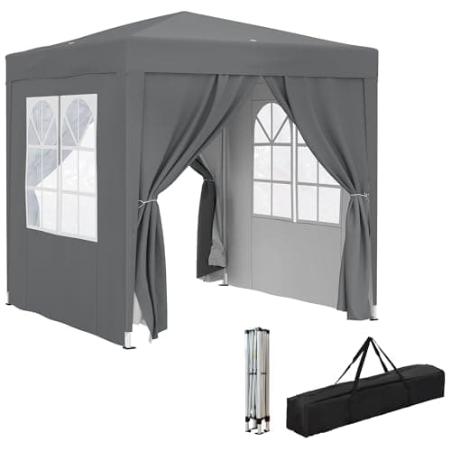 Image of Outsunny 2x2m Garden Pop Up Gazebo, Wedding Party Tent Marquee, Water Resistant Awning Canopy With Sidewalls, Windows, Carry Bag, Grey