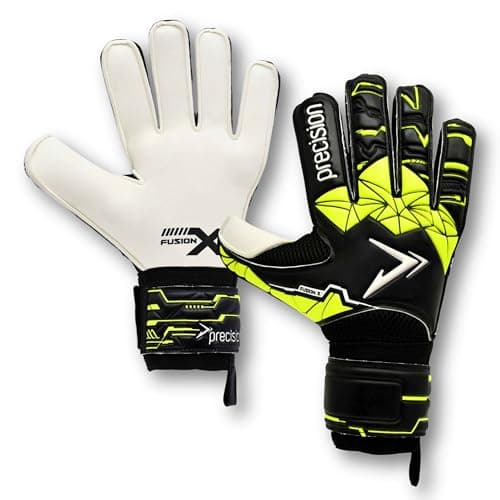 Image of Precision Training Fusion X Flat Cut Finger Protect Football Kid's Goalkeeper Gloves, Black, 4