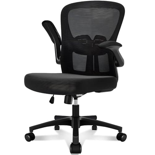 Image of Durrafy Ergonomic Office Chair with Lumbar Support, 360° Swivel Desk Chair – Flip-up Armrests, Height Adjustable Mid-Back Computer Chair, Smooth Rolling Casters, Black