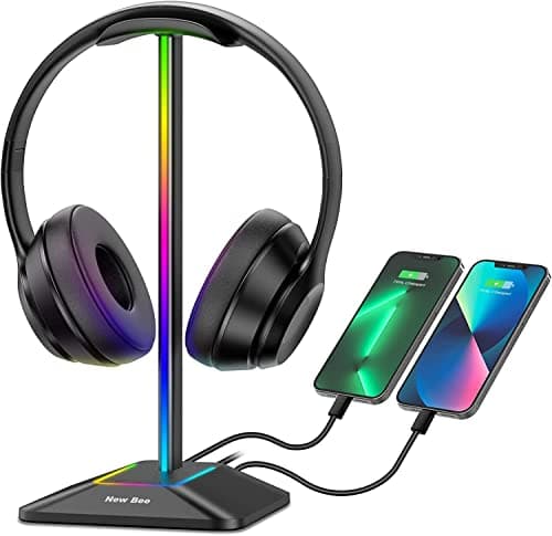 Image of New bee Headphone Stand RGB Headset Holder with 1 USB-C Charging Port and 1 USB Charging Port, Headset Stand Gaming with 7 Light Modes Suitable for All Earphone Accessories