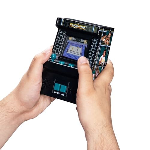 Image of Basic Fun Arcade Classics Mini WWE – Retro Handheld Game with Joystick, Full-Colour Screen & Authentic Sound Effects – Batteries Included, Black