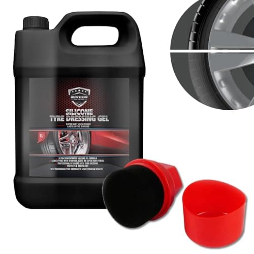 Image of 1000ml Silicone Tyre Shine & Trim Dressing Gel Kit, Tyre Black With Applicator & Integrated Pot, Super Gloss Tyre Dressing Formula, Lasts up to 3 weeks, Ultra Wet Look Finish (1 Litre Kit)