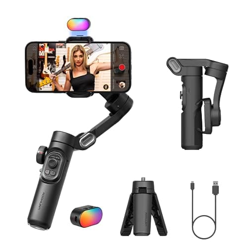 Image of AOCHUAN Smartphone Gimbal 3-Axis Stabilizer for iPhone & Android, Magnetic Fill Light,Smooth Video Recording, Foldable Portable 3-Axis Gimble for Smartphone-AOCHUAN Smart XE Kit