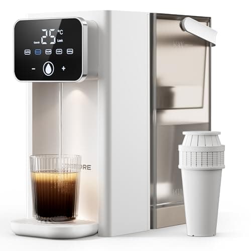 Image of KOMORE 3L Instant Hot Water Dispenser, Filter Water Dispenser with 16 Adjustable Temperature Settings, 2200W Fast Boil, Electric Kettle with LED Touch Display & Cleaning Program, White