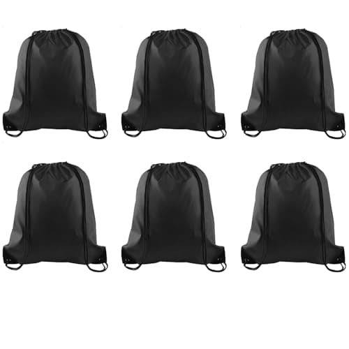 Image of PLULON 6 Pcs Drawstring Bags Bulk Black Drawstring Backpack String Backpack Cinch Sack Sport Gym Backpack Bags for Yoga Traveling Outdoor Sports