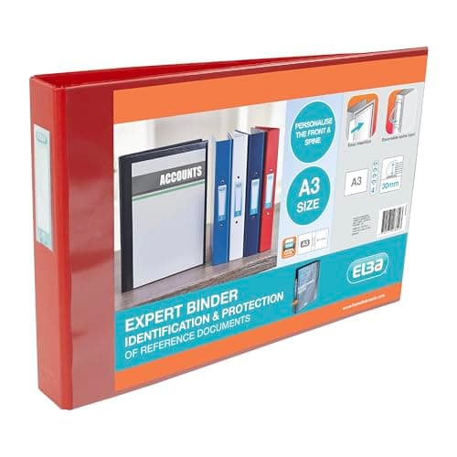 Image of Elba A3 4 D-Ring Binder, 30mm capacity, 55mm spine, Presentation Folder with Customisable Cover, Landscape, Red (Single)