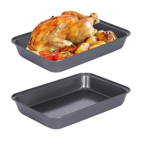 Image of Parthan 2 Pcs Non-Stick Oven Trays, 37.5x25.5x5cm Baking Trays, Durable Carbon Steel Bakeware with Non-Stick Coating for Easy Release, Oven Tray for Roasting and Baking in The Oven (37.5cm*25.5cm*5cm)