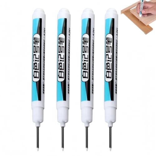 Image of 4PCS White Permanent Marker Pen, White Marker Pens, Whi/te Paint Pens, Fine Tip Permanent Marker Pens, Waterproof Marking Pen, Oil-Based Carpenter's Pencil & Builder's Pencil Alternative (0.7mm)