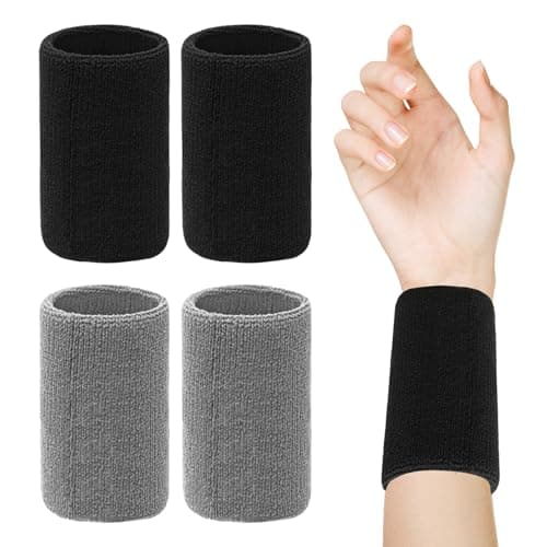 Image of 2 Pairs Sports Wristbands Wrist Sweatbands Arm Sweatbands Wrist Guards Wrist Sweatbands Wrist Bands Cotton Wristbands Unisex Wristbands (Black, Cool Gray)