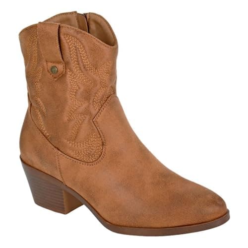 Image of Cipriata L717 BERTILLA Inside Zip Western Cowgirl Ankle Boot (Tan Microfibre, UK Footwear Size System, Adult, Women, Numeric, Medium, 6)