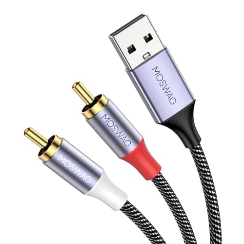 Image of MOSWAG USB to RCA Audio Cable, USB 2.0 Male to 2 RCA Male Stereo Audio Cable Converter, Nylon Braided usb to rca Adapter for PC, Laptop, DVD Player, Speaker, Power Amplifier 3.28FT/1Meter