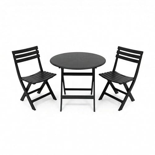 Image of Alivio 3-Piece Folding Bistro Table and Chairs Set, Foldable Space-Saving Patio Furniture Set with Round Table and 2 Chairs, Durable Indoor Outdoor Balcony Garden Cafe Dining Set (Black)