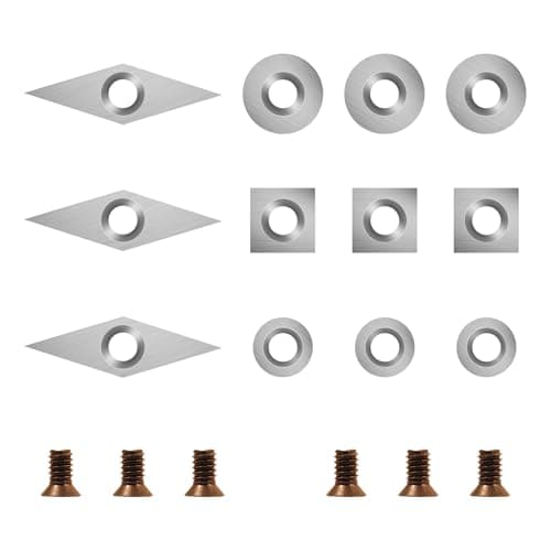 Image of SIIIXS 18 Pieces Tungsten Carbide Cutters Inserts Set for Wood Lathe Turning Tools Include 11 mm Square with Radius, 12 mm and 8.9 mm Round, 30 x 10 mm Diamond with Pointed Point,6 Pieces Screws