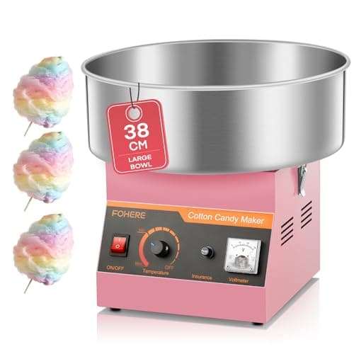 Image of Commercial Candy Floss Machine, FOHERE 1000W Cotton Candy Machine Pink, Stainless Steel Bowl and Sugar Scoop, Perfect for Kids Birthdays, Parties, Celebrations, Carnival
