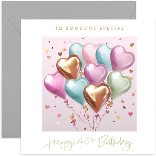 Image of Old English Co. 40th Birthday Card for Female Friend - Fabulous Balloons Birthday Card for Friend - Colleague, Workmate, Friend Birthday Gift - Stylish Birthday Cards for Women | Blank Inside