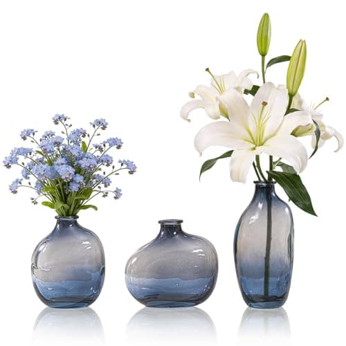 Image of MEETOZ Glass Bud Vases Set of 3, Gradient color Small Vases for Centerpieces Cute Vintage Rustic Wedding Decor, Home Table Flower Decor, for Office or Wedding Events (Grey)