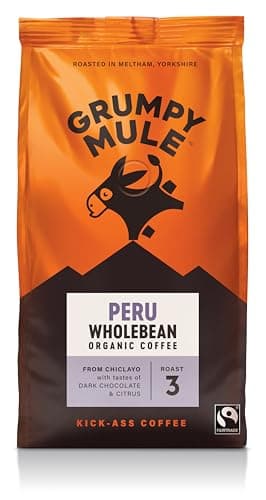 Image of Grumpy Mule Peru Café Feminino Organic (Whole Coffee Beans) with notes of Dark Chocolate and Citrus 200g
