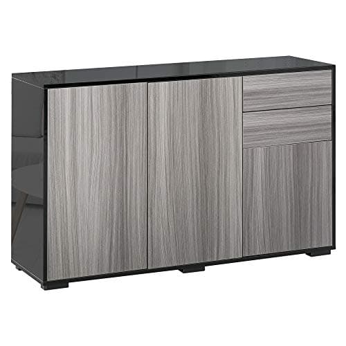Image of HOMCOM High Gloss Frame Sideboard, Side Cabinet, Push-Open Design with 3 Doors for Living Room, Bedroom, Light Grey and Black