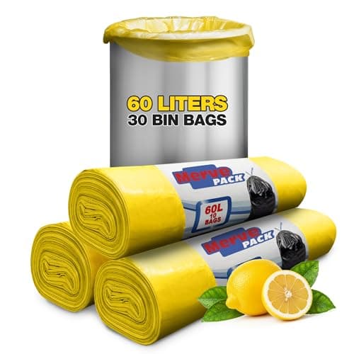 Image of 60L Bin Bags Lemon (30 Bags) – Strong Scented 60L Bin Liners for Kitchen & Bathroom Bins, Small Garbage Bags, Rubbish Bags, Trash Bags, Swing Bin Liners, Pedal Bin Bags for Everyday Waste