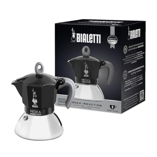 Image of Bialetti - Moka Induction Coffee Maker, Suitable for all types of hobs, 2 Espresso Cups (100 Ml), Black