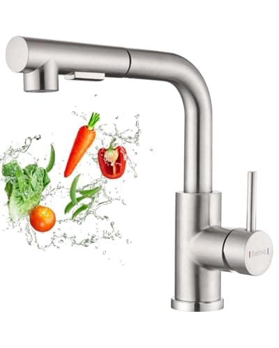 Image of DAYONE Kitchen Taps with Pull Out Spray, Stainless Steel Sink Taps, Two Spray Function Mixer Tap Down Sprayer, 360° Swivel Single Lever Faucet, Brushed-stainless (DAY-G6808BN)