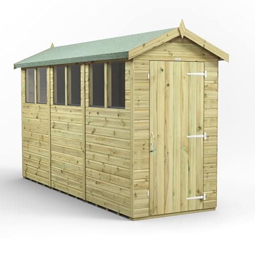 Image of Powersheds High Grade Premium Pressure Treated Apex Shed Garden Wooden Shed with Heavy Duty Frame, Door & Window Flexibility made from Extra Thick Timber & Toughened Glass (12x4)