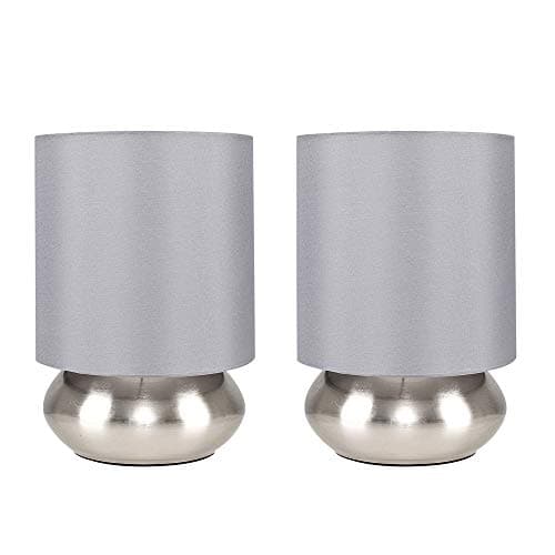 Image of MiniSun | Modern Chrome Touch Table Lamps with Grey Shades | Table Lamps, Home Décor & Improvement Essential | Set of 2 | Includes 5W LED Bulbs [3000K Warm White]