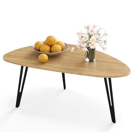 Image of Manora Modern Oval Coffee Table Oak Simple Center Table - Scandinavian Style Wooden Tea Table with Solid Metal Legs, 100x55x43cm for Living Room Small Apartment (Oak+Black, 1-layer)