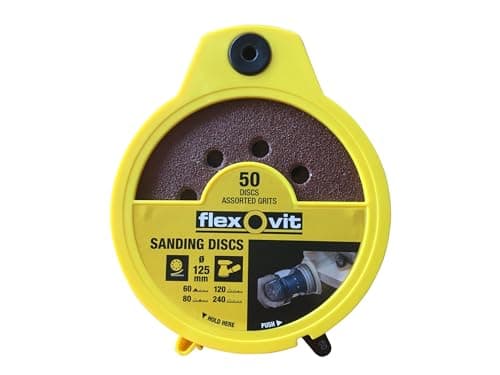 Image of Flexovit 125mm Hook and Loop Sanding Disc Dispenser Pack 125mm Assorted Pack of 50