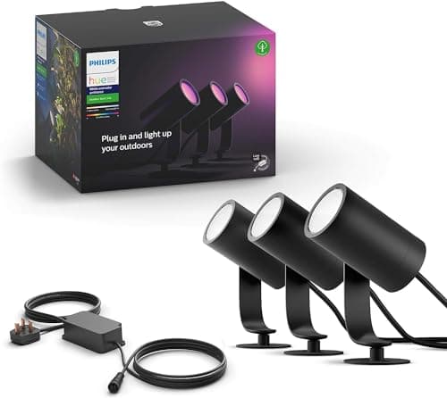 Image of Philips Hue Lily White and Colour Ambiance Led 3X Spotlight Base Unit: Smart Outdoor Lighting for Garden, Works with Alexa, Google Assistant and Apple Homekit