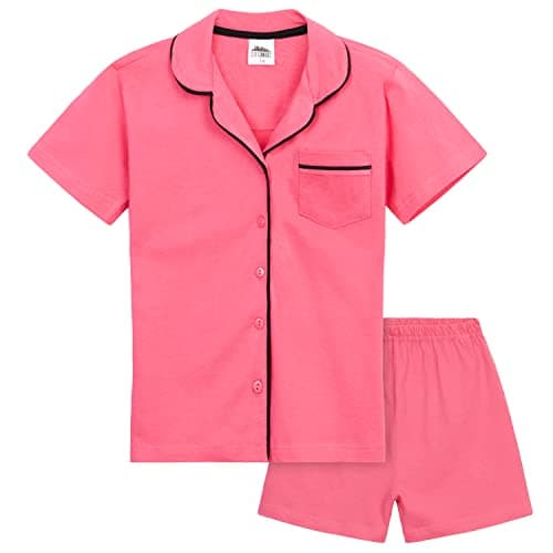 Image of CityComfort Girls Pyjamas for Kids & Teenagers Summer Nightwear Sets Button Down Short PJs Breathable Soft Loungewear Short Sleeved Jammies for Girls (7-8 Years, Pink)