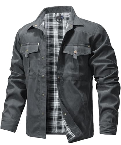 Image of Zaitun Men's Flannel Lined Shacket Jacket Plaid Brushed Lining Cowboy Western Twill Outdoor Shirt Jacket