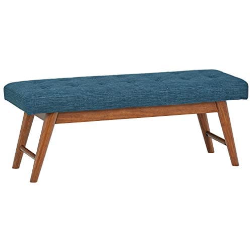 Image of Amazon Basics Modern Padded Upholstered Bench with Button, Bedroom, Entryway, Solid Wood, Navy Blue, 112 cm