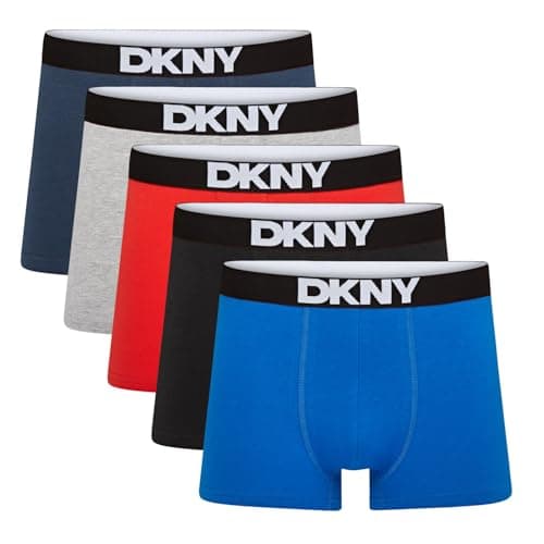 Image of DKNY Walpi Mens Boxers Shorts Multipack | Pack Of 5 Cotton Boxers For Men | Breathable Trunks, Cotton Fabric | Mens Underwear Trunks For Him, Black/Grey/Red/Blue, XL