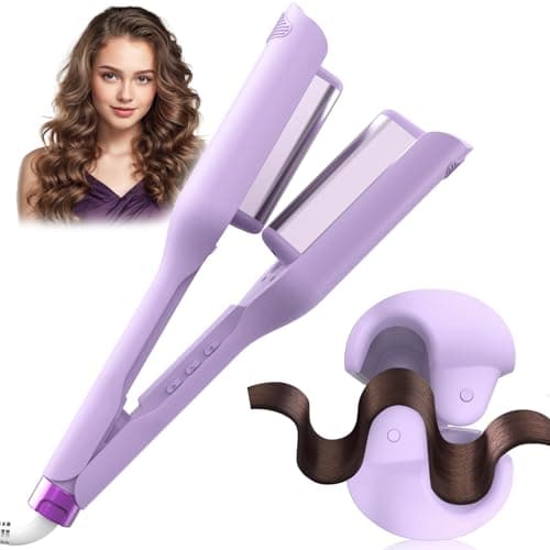 Image of AISEELY 32MM Hair Waver Crimpers - 2 Barrel Beach Deep Waver Curling Iron with 3 Adjustable Temp (160°C-200°C),Mermaid Hair Curlers for Short/Long Hair, Anti-Scald,Quick & Easy,Built-in Timer Purple