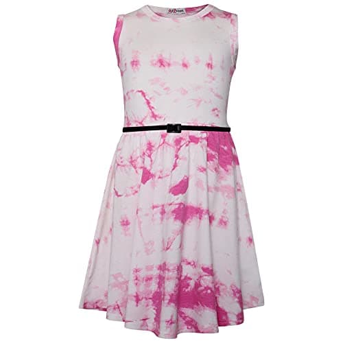 Image of A2Z 4 Kids Girls Sleeveless Skater Dress with Belt Summer - Tie Dye 250 Skater Dress Pink 7-8