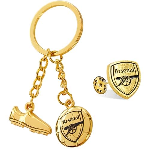 Image of Arsenal F.C. Keyring and Pin Badge Gift Set, Supporters Gear - Football Gifts