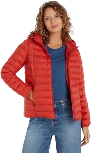Image of Tommy Hilfiger Women's Global Stripe Transitional Padded Jacket, Red (Terra Red), XXS